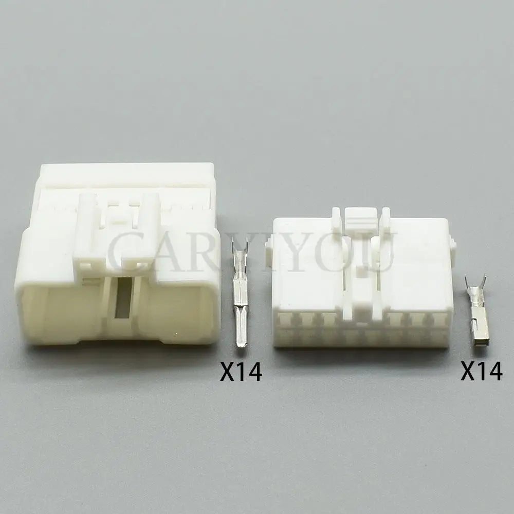 14 pins automotive electrical wire connector showing terminal layout and locking design for female and male auto socket
