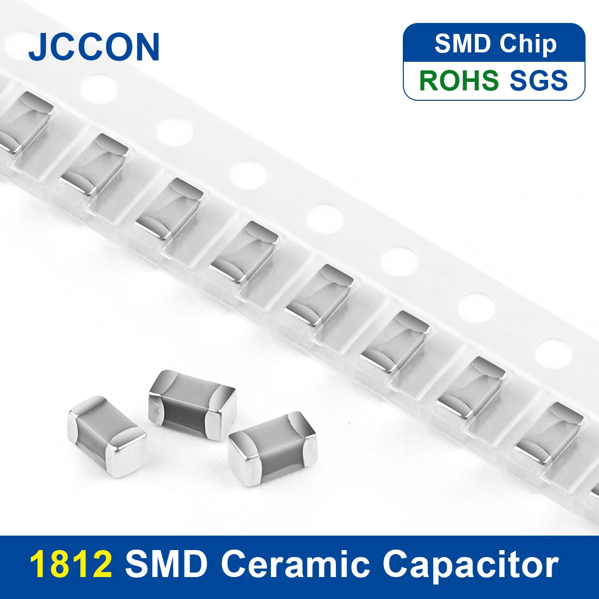 1812 SMD thick film multilayer ceramic capacitors, voltage range 6.3V–50V, capacitance up to 100µF, ideal for electronic circuits and DIY projects