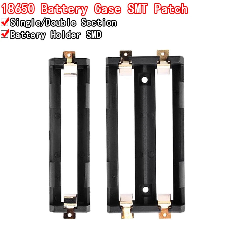 18650 battery holder box case with bronze pins for single or series battery storage, suitable for DIY electronics and power projects