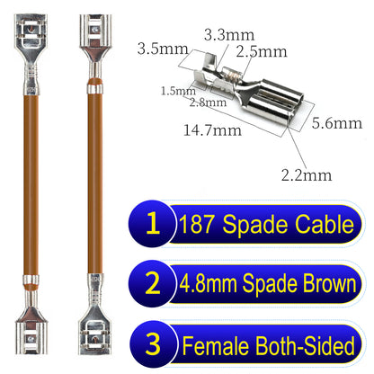Detailed 4.8mm both sided spade terminals Cable Single-Sided Brown, ideal for automotive repairs, DIY projects, and home wiring solutions. Durable and easy to install.