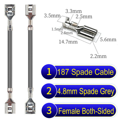 Detailed 4.8mm both sided spade terminals Cable Single-Sided Grey, ideal for automotive repairs, DIY projects, and home wiring solutions. Durable and easy to install.