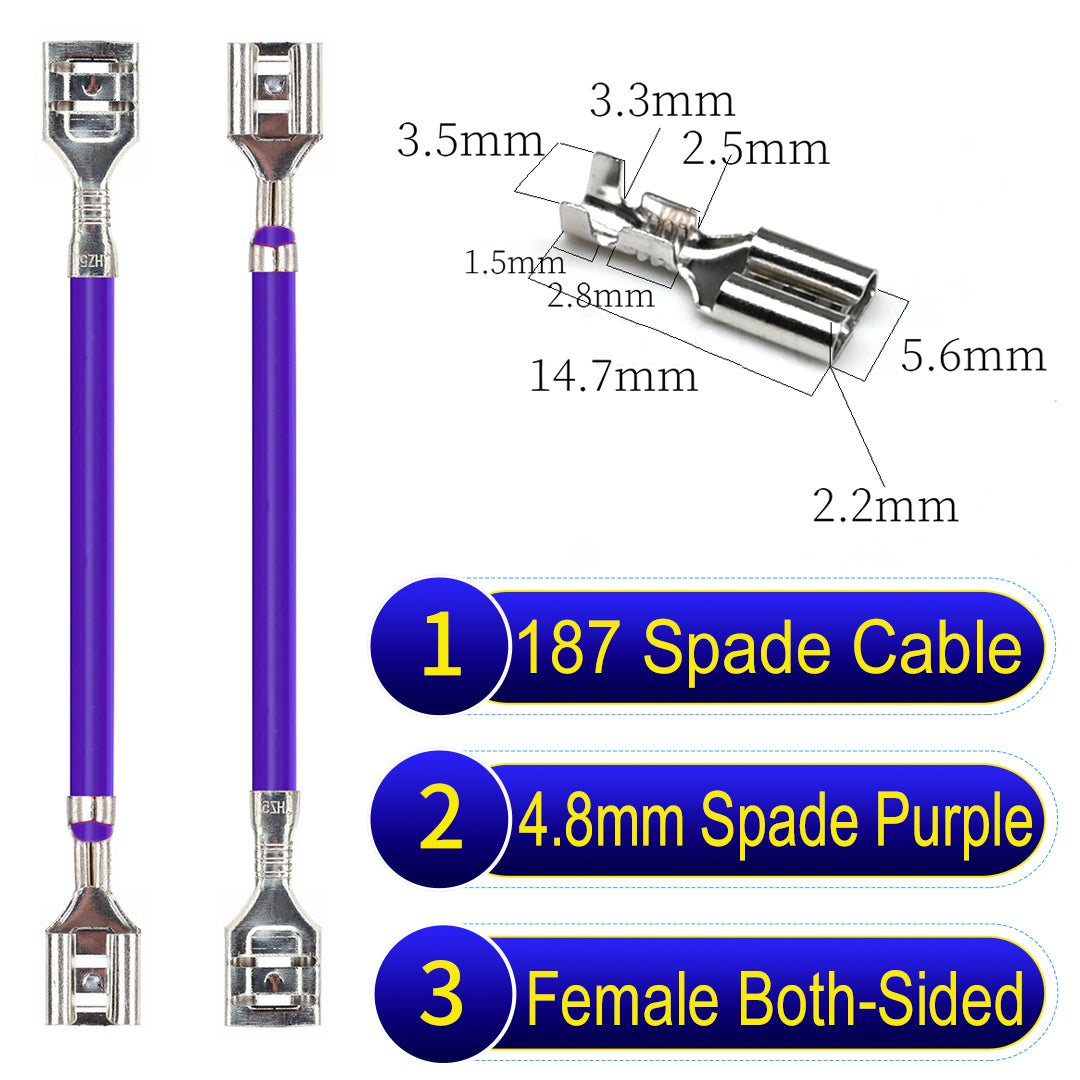 Detailed 4.8mm both sided spade terminals Cable Single-Sided Purple, ideal for automotive repairs, DIY projects, and home wiring solutions. Durable and easy to install.