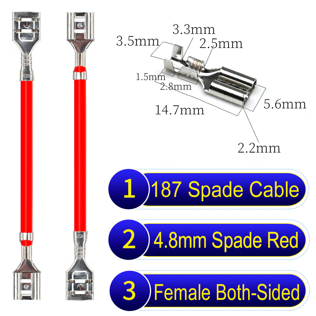 Detailed 4.8mm both sided spade terminals Cable Single-Sided Red, ideal for automotive repairs, DIY projects, and home wiring solutions. Durable and easy to install.