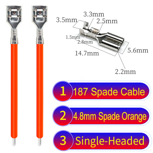 Detailed 4.8mm single-head spade terminals Cable Single-Sided Orange, ideal for automotive repairs, DIY projects, and home wiring solutions. Durable and easy to install.