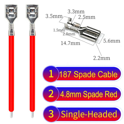 Detailed 4.8mm single-head spade terminals Cable Single-Sided Red, ideal for automotive repairs, DIY projects, and home wiring solutions. Durable and easy to install.
