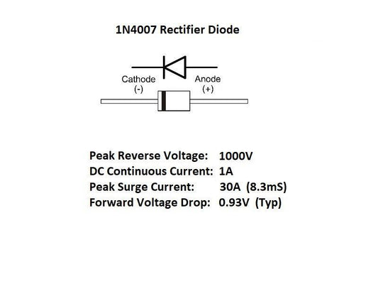 1N4007 Rectifier Diode 1000V 1A (10-Pack)