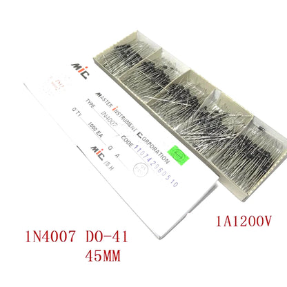 1N4007 rectifier diode in DO-41 package, 1A 1000V high-quality semiconductor, ideal for electronics circuits and DIY projects