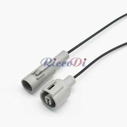 Close-up of 1 Pin grey automotive sensor connector showing male and female terminals for secure electrical connection