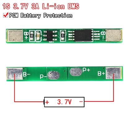 1S 3.7V 3A Li-ion BMS PCM battery protection board, compatible with 18650 lithium ion cells for safe charging and discharging
