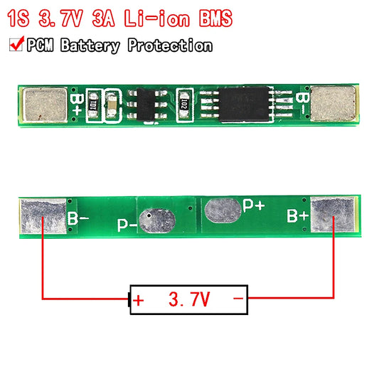 1S 3.7V 3A Li-ion BMS PCM battery protection board, compatible with 18650 lithium ion cells for safe charging and discharging