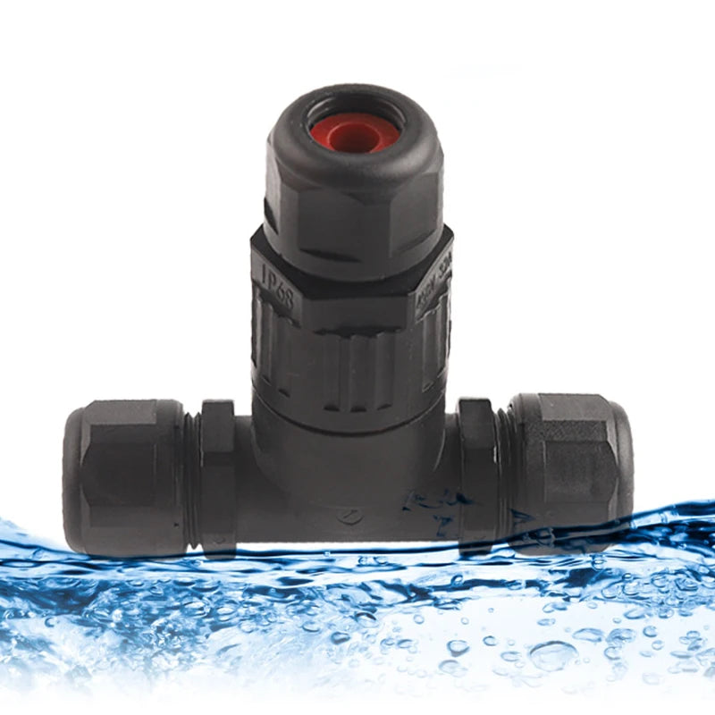 Close-up of 2/3/5 pin IP68 I/T shape waterproof wire connector with push-in terminals