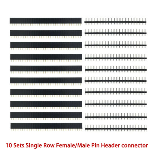 2.54mm 1x40 pin female and male header connector kit, suitable for electronics projects, breadboards, Arduino, and DIY circuits