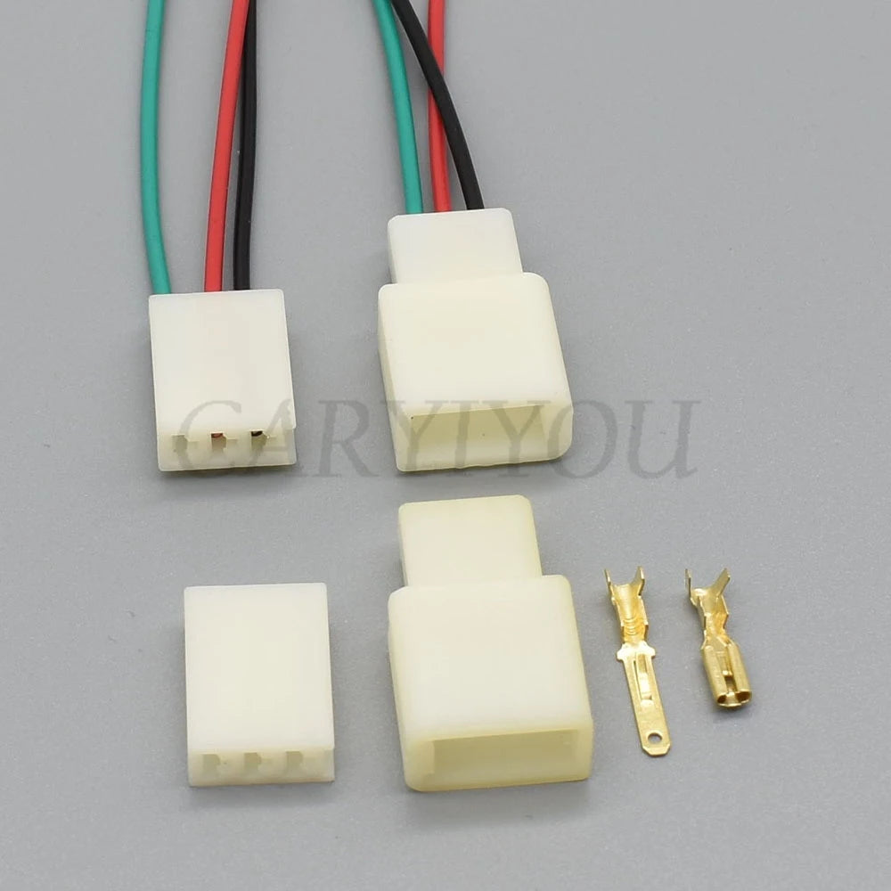 Plastic housing structure of 2.8mm 3 pins male female automotive connector plug with brass terminals and 15cm wires