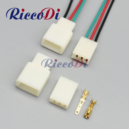 2.8mm 3 pins male female automotive connector plug with brass terminals and 15cm wires overview