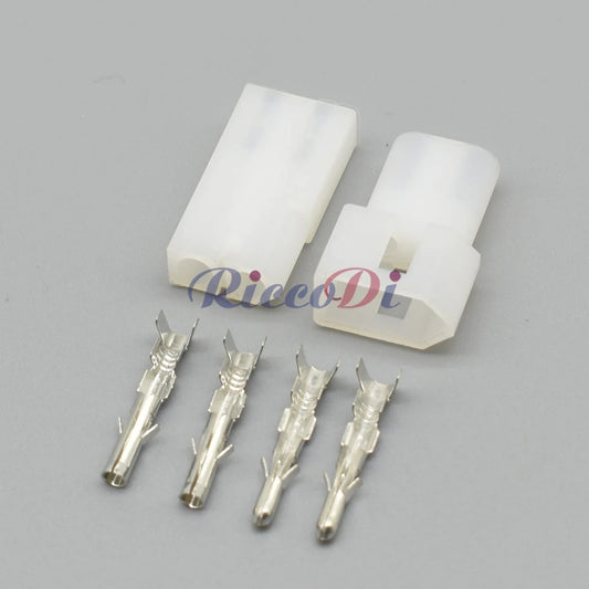 Detailed view of 2 pin automotive connector terminals for secure headlight wiring