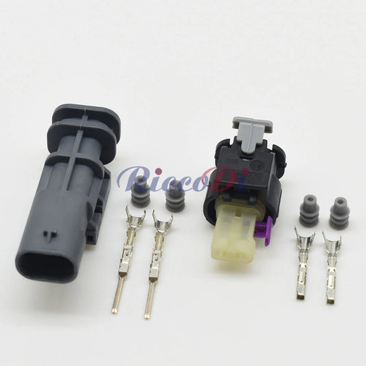 2 pin female and male automotive connector terminal detail for secure wiring connection