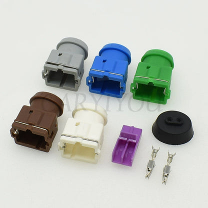 detail of 2 pin waterproof connector showing durable terminals and robust housing for vehicle applications