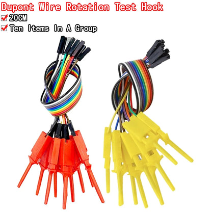 200mm high-efficiency test hook clip with logic analyzer probe, yellow and red, ideal for electronics testing, measurement, and DIY projects