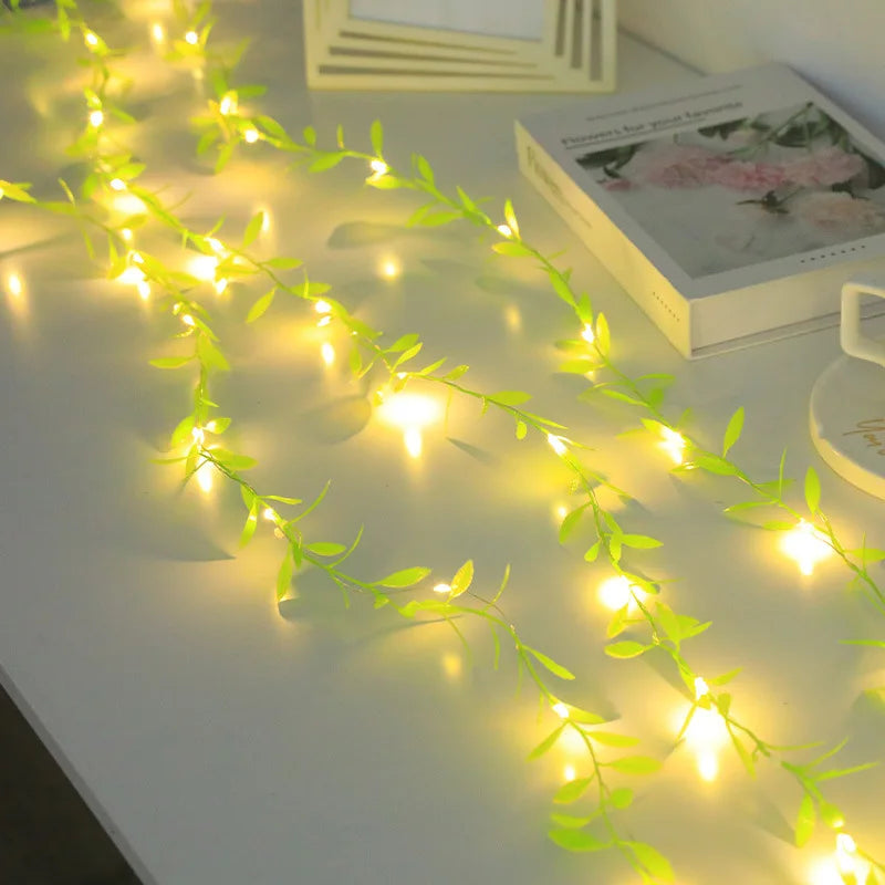 2026 Christmas decoration LED fairy light string willow leaf garland for home and party