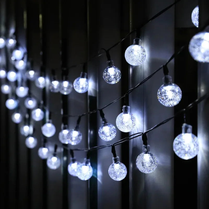 2026 new solar crystal globe LED string lights IP65 waterproof outdoor fairy light