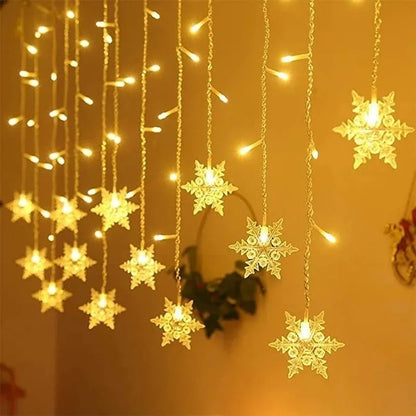 2026 Xmas Christmas snowflakes LED string lights flashing fairy curtain waterproof
