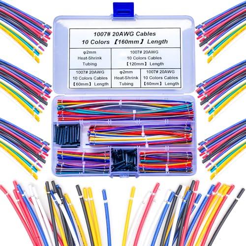 20AWG Stranded Hookup Wire 200Pcs 20 Gauge Tinned Copper Wire PVC, Pre-Stripped 60/120/160mm Length 1007AWM Style (OD: 1.60mm) 300V/80 ¡æ/5A.