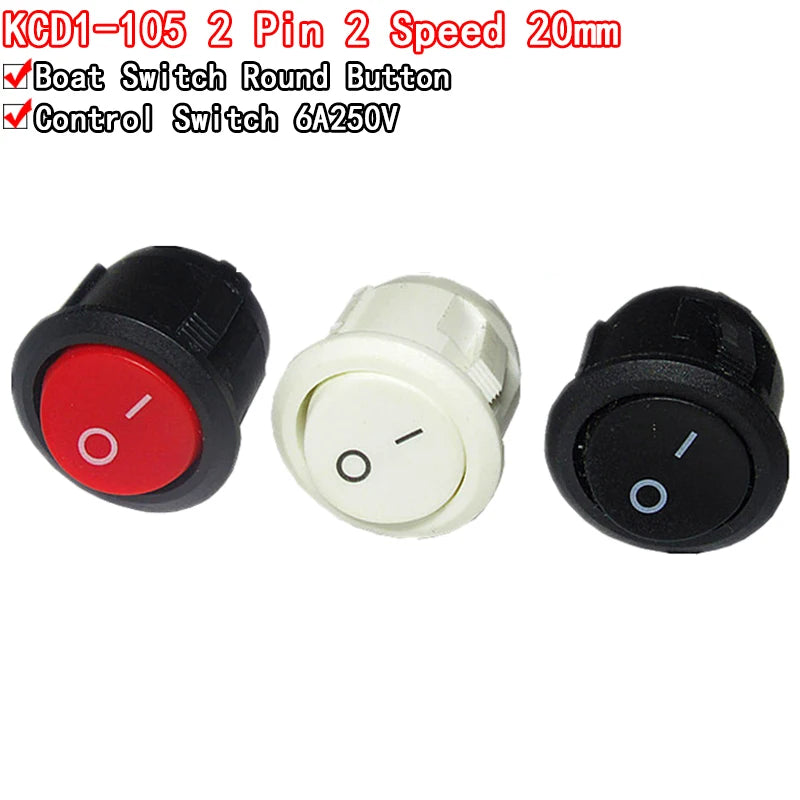 20mm ON/OFF round rocker toggle switch KCD1-105 red black white plastic push button for power control applications