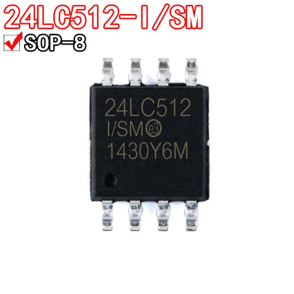 24LC512 / 24FC512 SOP-8 I²C serial EEPROM IC for memory storage, microcontrollers, and DIY electronics projects