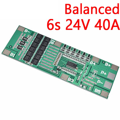 24V 6S 40A Li-Ion battery protection board BMS with balance for Ebike, scooter, and solar lighting projects
