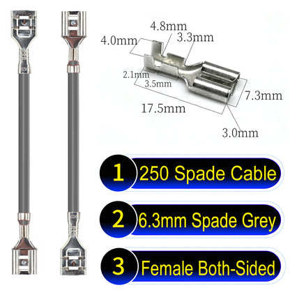 Premium 250 Type 6.3mm spade terminals Cable both sided Grey for automotive and home wiring.