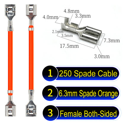Premium 250 Type 6.3mm spade terminals Cable both sided Orange for automotive and home wiring.
