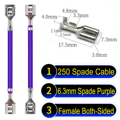Premium 250 Type 6.3mm spade terminals Cable both sided Purple for automotive and home wiring.