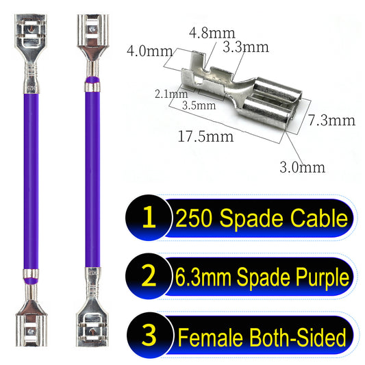 Premium 250 Type 6.3mm spade terminals Cable both sided Purple for automotive and home wiring.