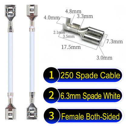Premium 250 Type 6.3mm spade terminals Cable both sided White for automotive and home wiring.