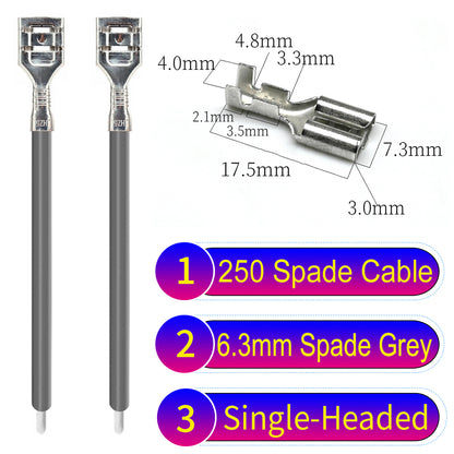 Premium 250 Type 6.3mm spade terminals Cable single-head Grey for automotive and home wiring.