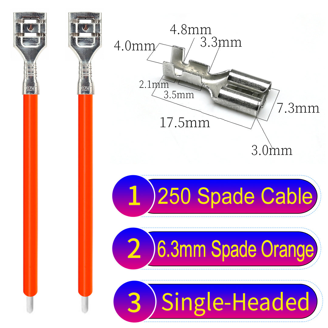Premium 250 Type 6.3mm spade terminals Cable single-head Orange for automotive and home wiring.