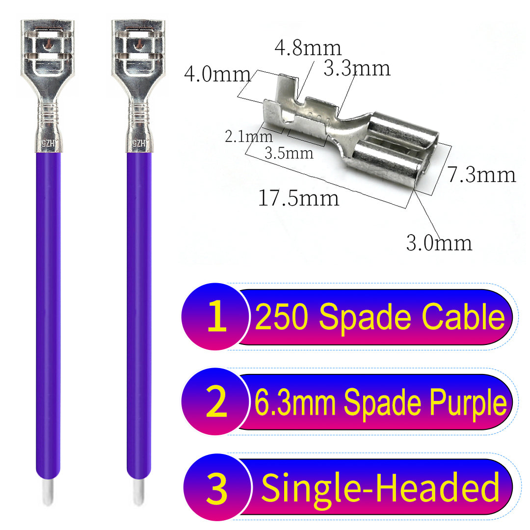 Premium 250 Type 6.3mm spade terminals Cable single-head Purple for automotive and home wiring.
