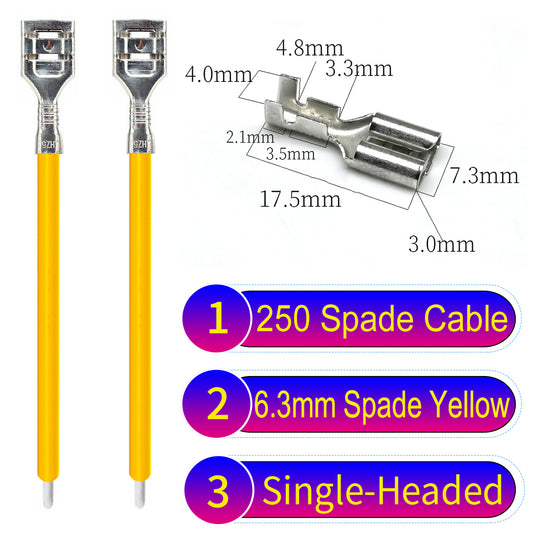Premium 250 Type 6.3mm spade terminals Cable single-head Yellow for automotive and home wiring.