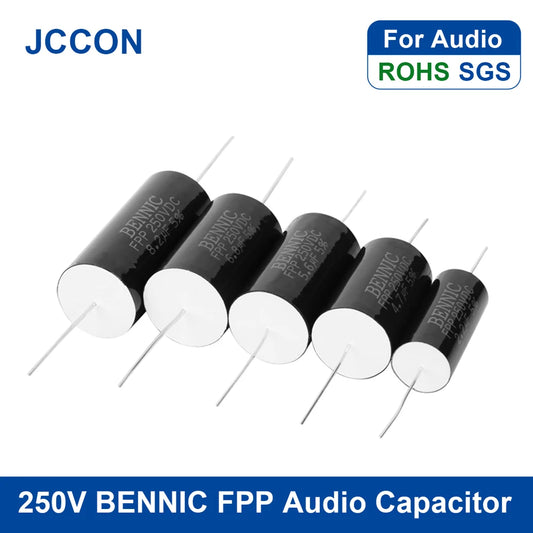 250V FPP metallized polypropylene film audio capacitor, 1.0µF-18µF, ideal for HiFi frequency divider and audiophile applications