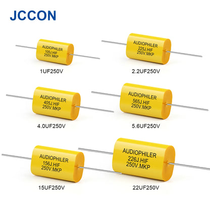 250V MKP metal film audio capacitor, 1µF-3.3µF, ideal for HiFi coupling and frequency-dividing audio circuits