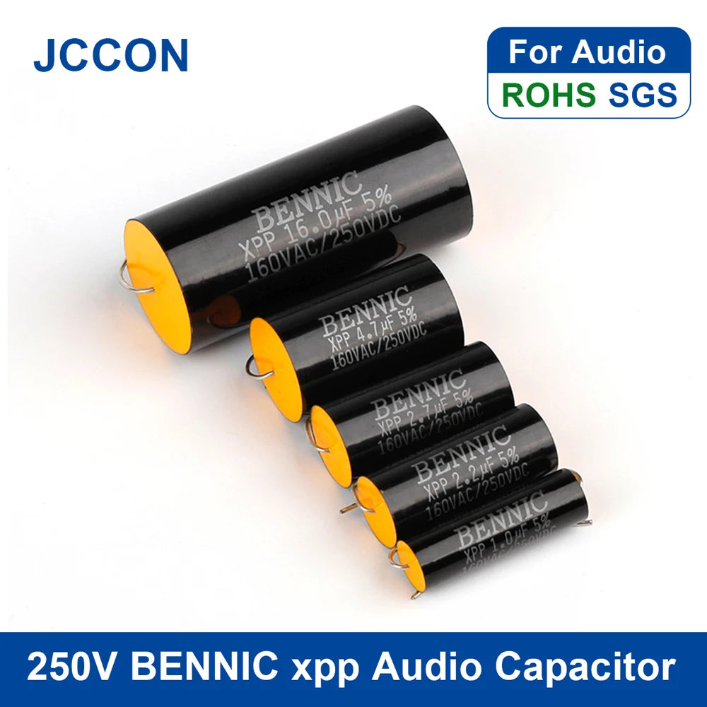 250V XPP non-polarized electrolytic capacitor, ideal for speaker frequency divider circuits and HiFi audio applications