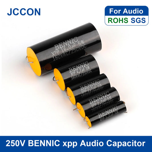 250V XPP non-polarized electrolytic capacitor, ideal for speaker frequency divider circuits and HiFi audio applications