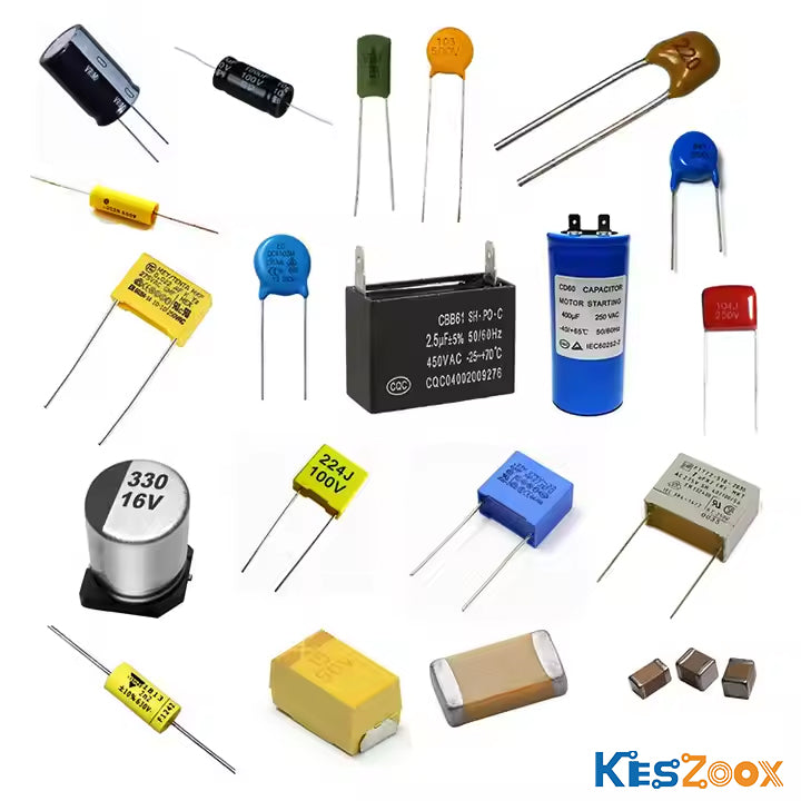 Capacitor assortment ready stock — electrolytic capacitor, film capacitor, ceramic capacitor, tantalum capacitor, CBB capacitor — multiple values and voltage ratings in stock