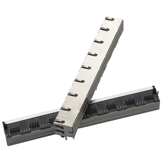 8-Port Stacked RJ45 Connector — 1×8 Gang PCB Mount Modular Jack | THT Through-Hole | Shielded Metal Housing | 127mm