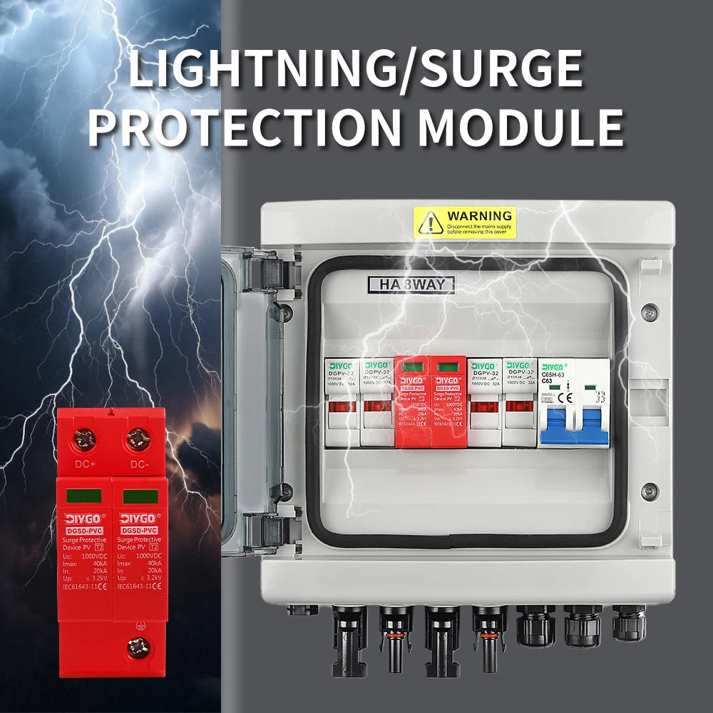 2 in 1 out solar PV combiner box with lightning protection for residential and commercial use