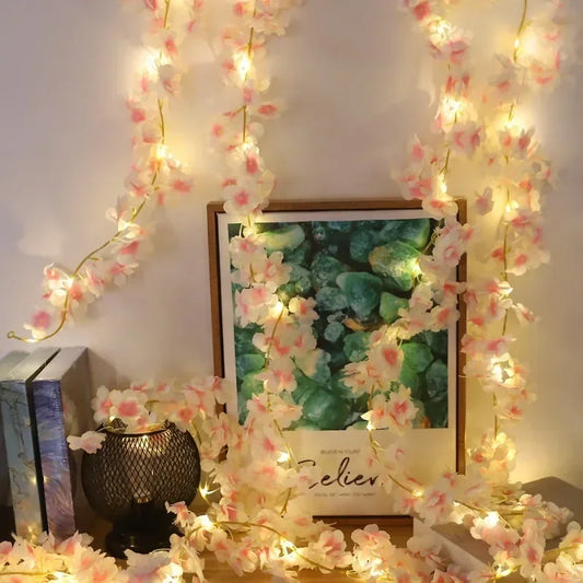 2M LED cherry blossom wreath for bedroom decoration and ambient lighting