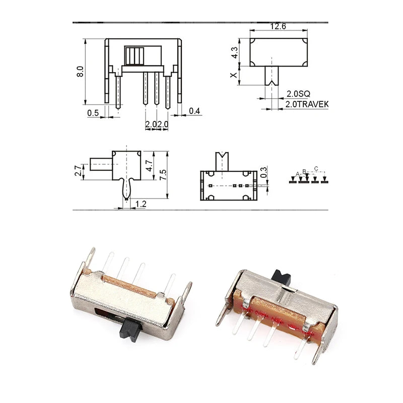 2mm handle length vertical sliding switch