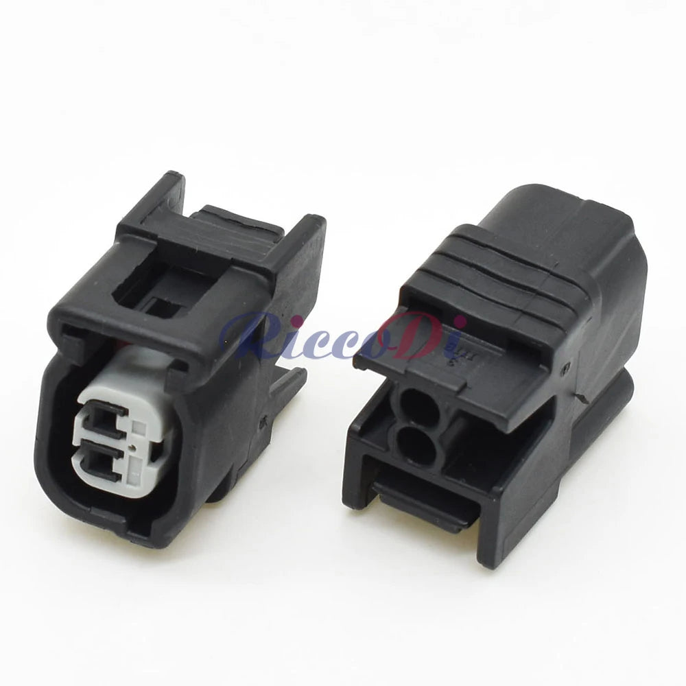 Detail of 15cm wires attached to 2 pin 1mm female waterproof automotive connector for secure installation