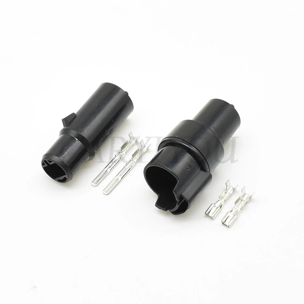 2-Pin automotive wiring harness connector installed in vehicle showing proper connection and waterproof seal