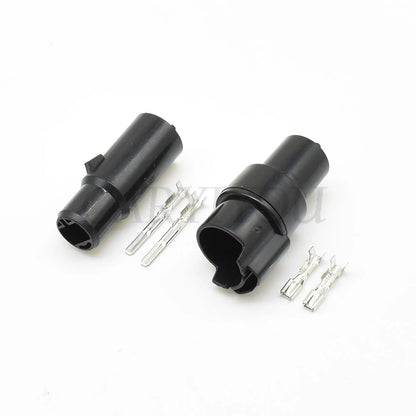 2-Pin automotive wiring harness connector installed in vehicle showing proper connection and waterproof seal
